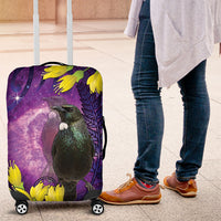 New Zealand Tui Bird Matariki Luggage Cover Kowhai Flower Silver Fern Galaxy Maori Pattern