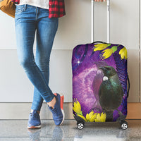 New Zealand Tui Bird Matariki Luggage Cover Kowhai Flower Silver Fern Galaxy Maori Pattern