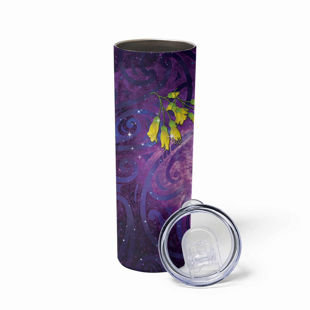 New Zealand Tui Bird Matariki Skinny Tumbler Kowhai Flower Silver Fern Galaxy Maori Pattern