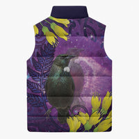 New Zealand Tui Bird Matariki Sleeveless Puffer Jacket Kowhai Flower Silver Fern Galaxy Maori Pattern