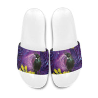 New Zealand Tui Bird Matariki Slide Sandals Kowhai Flower Silver Fern Galaxy Maori Pattern