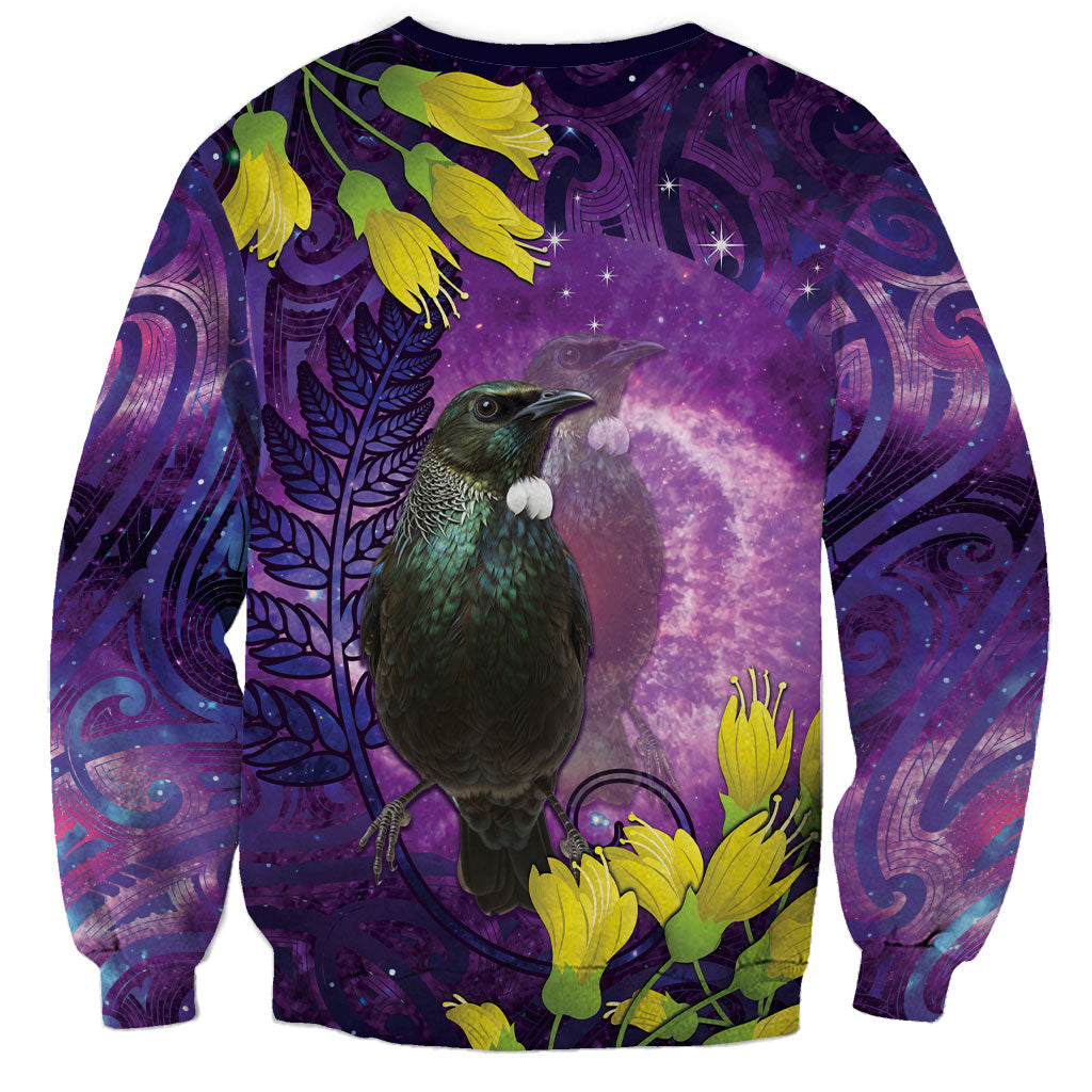 New Zealand Tui Bird Matariki Sweatshirt Kowhai Flower Silver Fern Galaxy Maori Pattern LT22 - Polynesian Pride