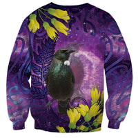 New Zealand Tui Bird Matariki Sweatshirt Kowhai Flower Silver Fern Galaxy Maori Pattern LT22 - Polynesian Pride