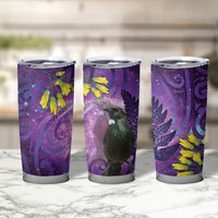 New Zealand Tui Bird Matariki Tumbler Cup Kowhai Flower Silver Fern Galaxy Maori Pattern
