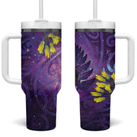 New Zealand Tui Bird Matariki Tumbler With Handle Kowhai Flower Silver Fern Galaxy Maori Pattern