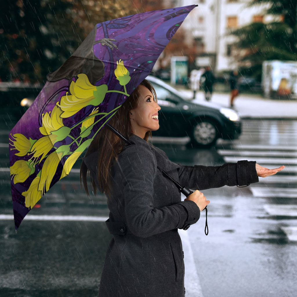New Zealand Tui Bird Matariki Umbrella Kowhai Flower Silver Fern Galaxy Maori Pattern
