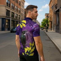 New Zealand Tui Bird Matariki Zipper Polo Shirt Kowhai Flower Silver Fern Galaxy Maori Pattern