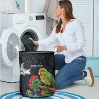 New Zealand Kakapo Matariki Personalised Laundry Basket Pohutukawa Flower Galaxy Maori Pattern