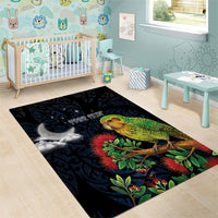 New Zealand Kakapo Matariki Personalised Area Rug Pohutukawa Flower Galaxy Maori Pattern LT22 - Polynesian Pride