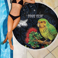 New Zealand Kakapo Matariki Personalised Beach Blanket Pohutukawa Flower Galaxy Maori Pattern LT22 - Polynesian Pride