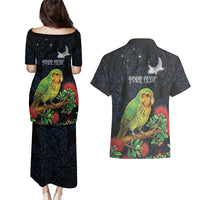 New Zealand Kakapo Matariki Personalised Couples Matching Puletasi and Hawaiian Shirt Pohutukawa Flower Galaxy Maori Pattern LT22 - Polynesian Pride