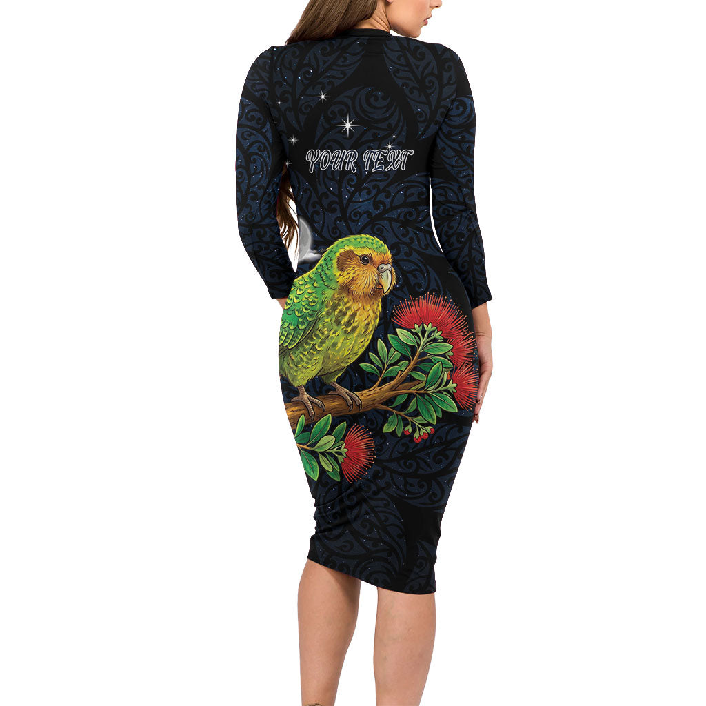 New Zealand Kakapo Matariki Personalised Family Matching Long Sleeve Bodycon Dress and Hawaiian Shirt Pohutukawa Flower Galaxy Maori Pattern LT22 - Polynesian Pride