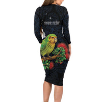 New Zealand Kakapo Matariki Personalised Family Matching Long Sleeve Bodycon Dress and Hawaiian Shirt Pohutukawa Flower Galaxy Maori Pattern LT22 - Polynesian Pride