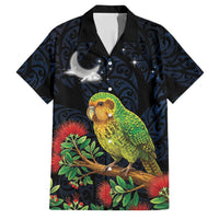 New Zealand Kakapo Matariki Personalised Family Matching Off The Shoulder Long Sleeve Dress and Hawaiian Shirt Pohutukawa Flower Galaxy Maori Pattern LT22 Dad's Shirt - Short Sleeve Black - Polynesian Pride