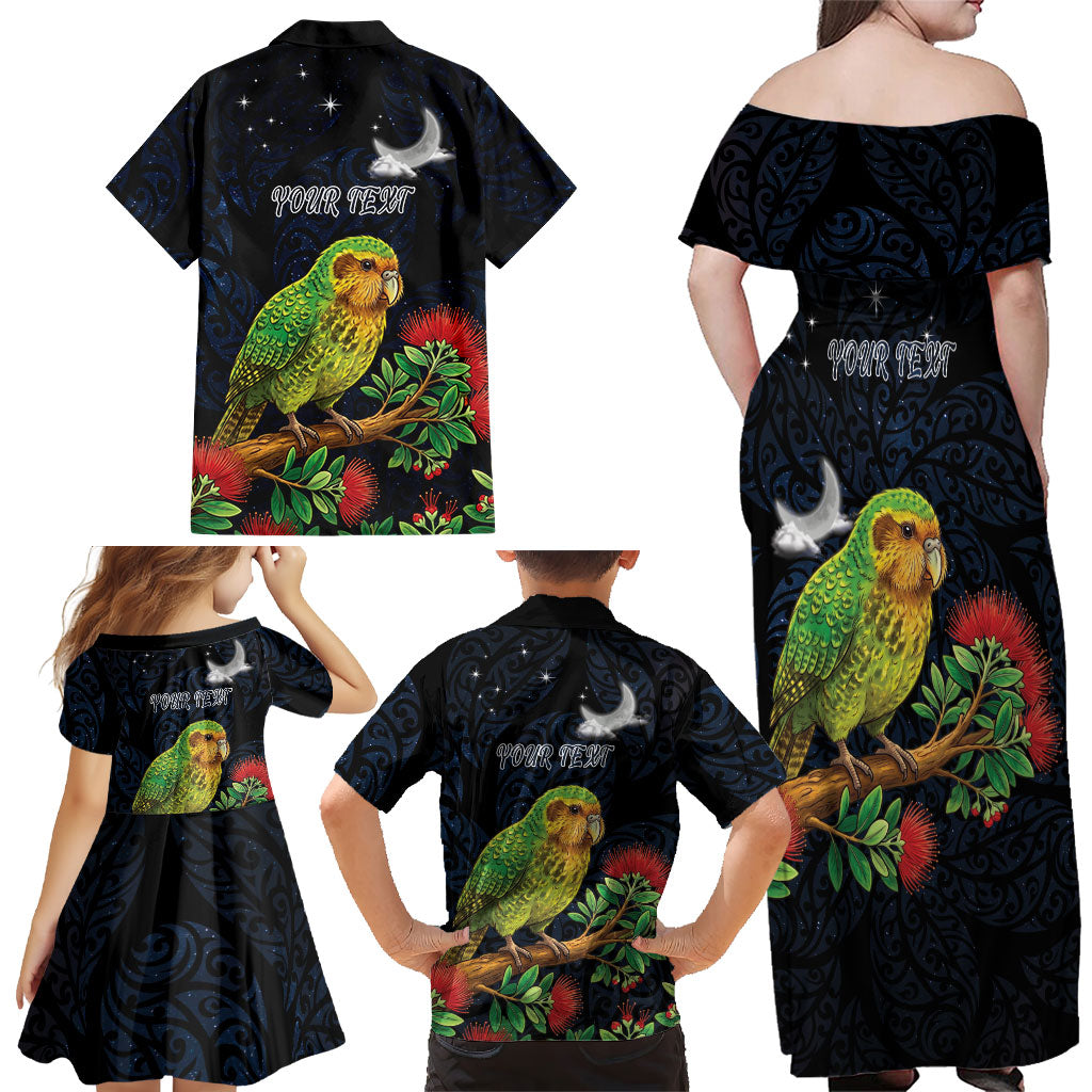 New Zealand Kakapo Matariki Personalised Family Matching Off Shoulder Maxi Dress and Hawaiian Shirt Pohutukawa Flower Galaxy Maori Pattern LT22 - Polynesian Pride