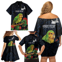 New Zealand Kakapo Matariki Personalised Family Matching Off Shoulder Short Dress and Hawaiian Shirt Pohutukawa Flower Galaxy Maori Pattern