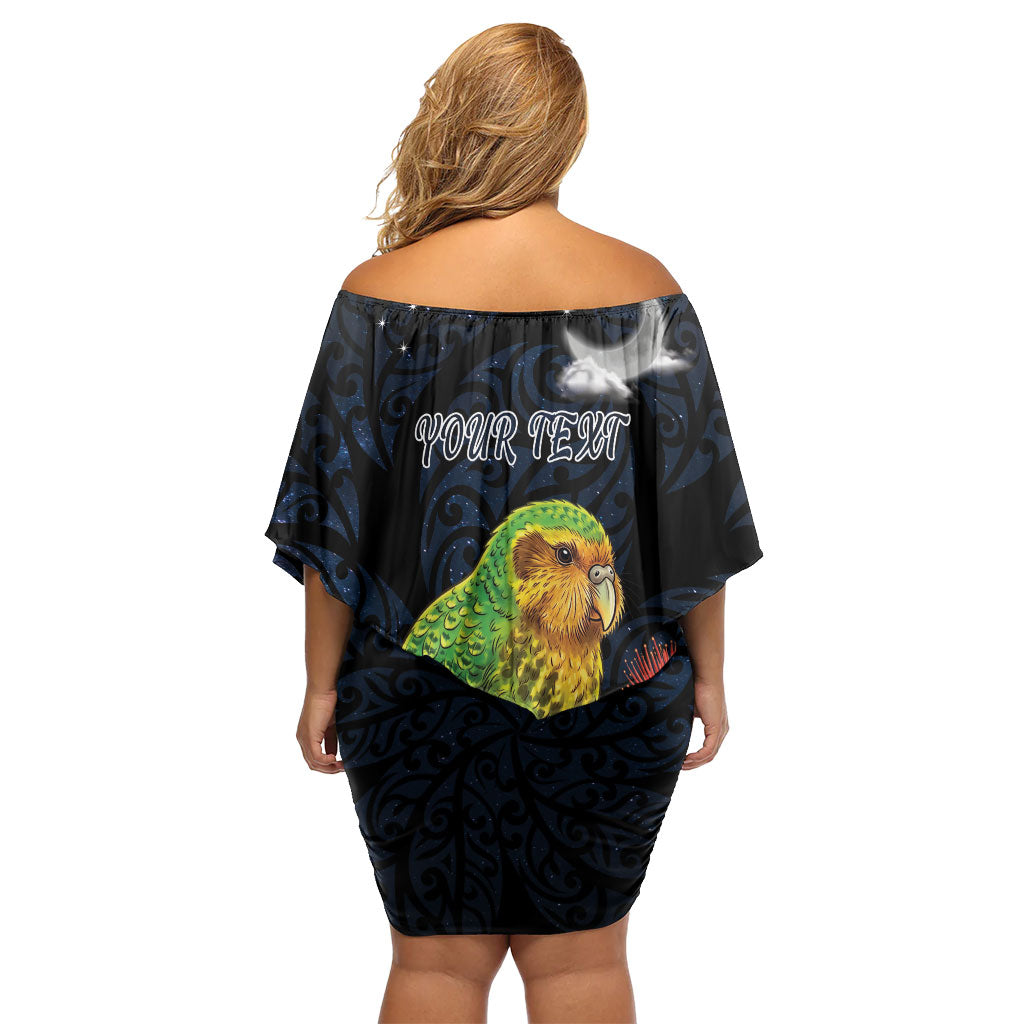 New Zealand Kakapo Matariki Personalised Family Matching Off Shoulder Short Dress and Hawaiian Shirt Pohutukawa Flower Galaxy Maori Pattern