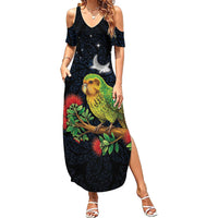 New Zealand Kakapo Matariki Personalised Family Matching Summer Maxi Dress and Hawaiian Shirt Pohutukawa Flower Galaxy Maori Pattern