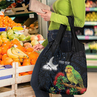 New Zealand Kakapo Matariki Personalised Grocery Bag Pohutukawa Flower Galaxy Maori Pattern LT22 - Polynesian Pride