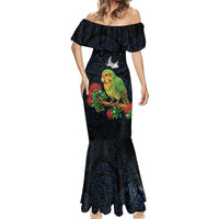 New Zealand Kakapo Matariki Personalised Mermaid Dress Pohutukawa Flower Galaxy Maori Pattern LT22 - Polynesian Pride
