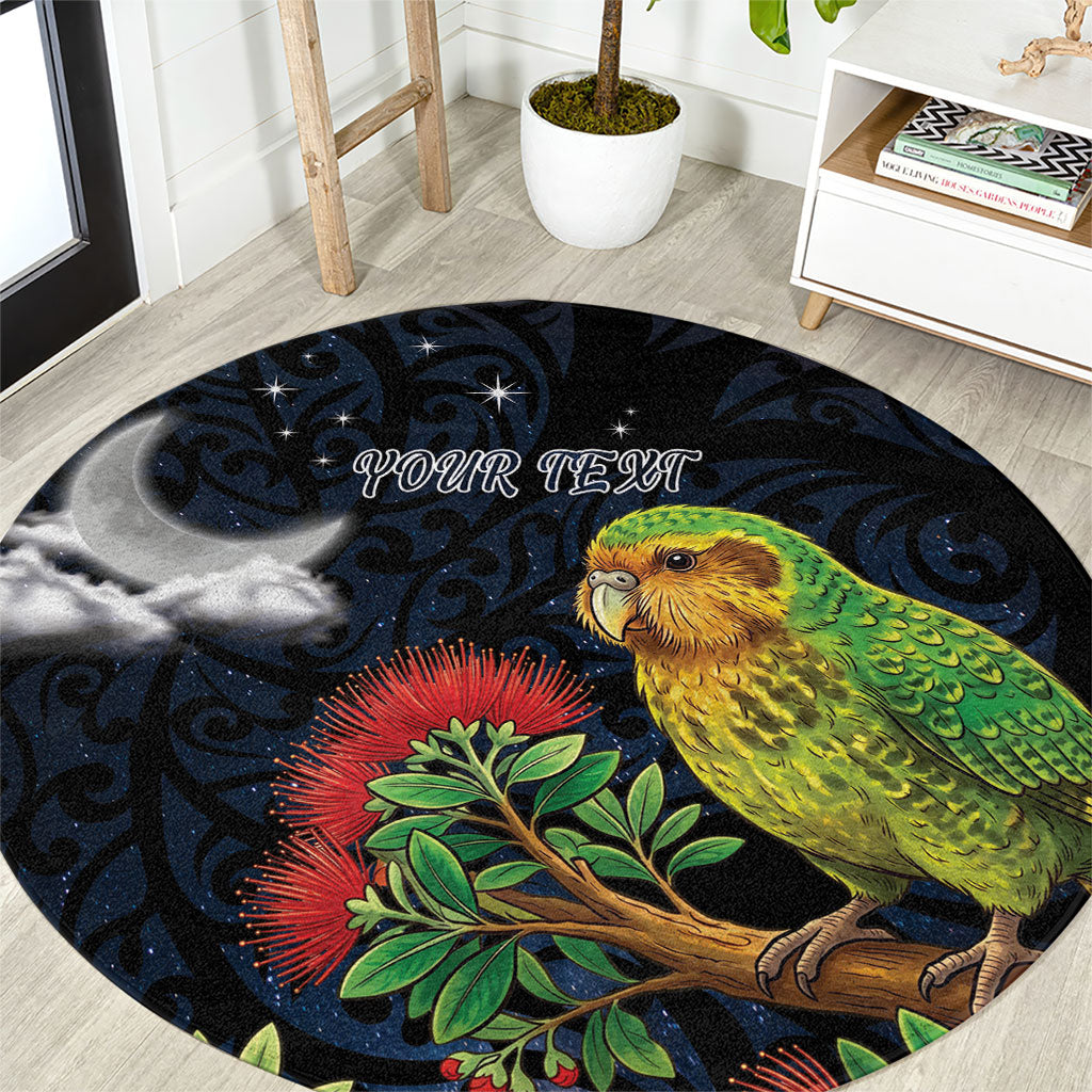 New Zealand Kakapo Matariki Personalised Round Carpet Pohutukawa Flower Galaxy Maori Pattern