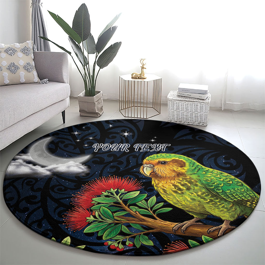 New Zealand Kakapo Matariki Personalised Round Carpet Pohutukawa Flower Galaxy Maori Pattern