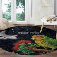 New Zealand Kakapo Matariki Personalised Round Carpet Pohutukawa Flower Galaxy Maori Pattern