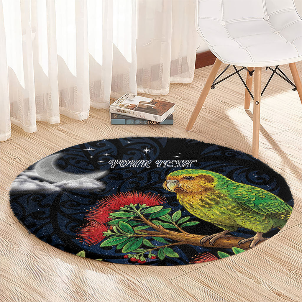 New Zealand Kakapo Matariki Personalised Round Carpet Pohutukawa Flower Galaxy Maori Pattern