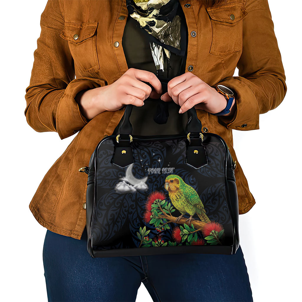 New Zealand Kakapo Matariki Personalised Shoulder Handbag Pohutukawa Flower Galaxy Maori Pattern