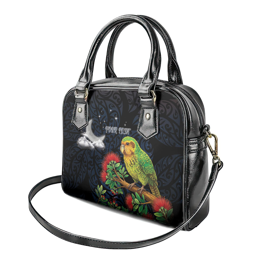 New Zealand Kakapo Matariki Personalised Shoulder Handbag Pohutukawa Flower Galaxy Maori Pattern