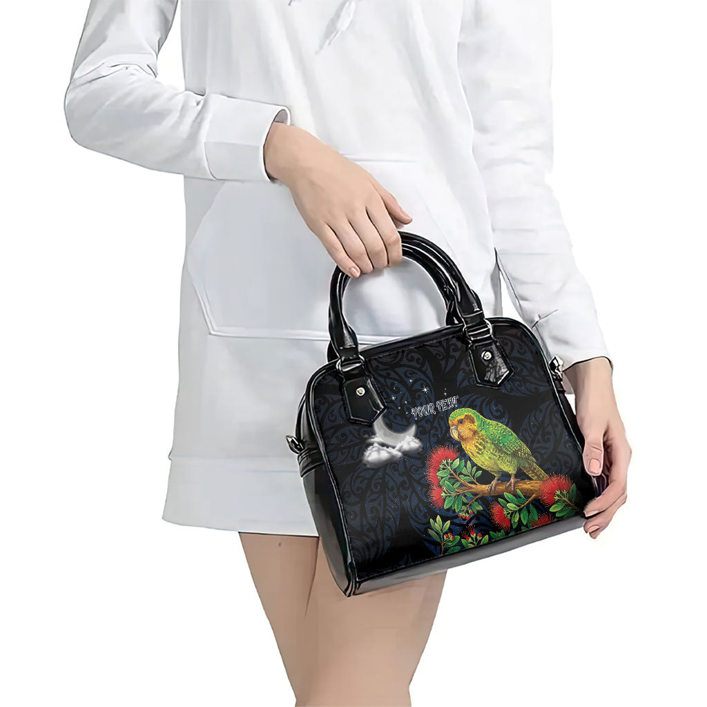 New Zealand Kakapo Matariki Personalised Shoulder Handbag Pohutukawa Flower Galaxy Maori Pattern