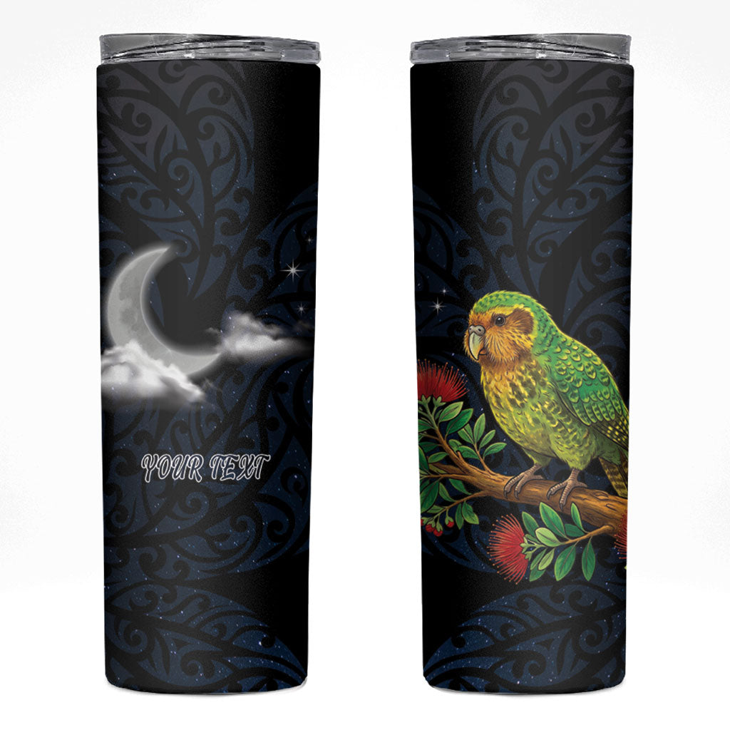 New Zealand Kakapo Matariki Personalised Skinny Tumbler Pohutukawa Flower Galaxy Maori Pattern