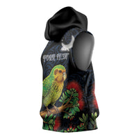 New Zealand Kakapo Matariki Personalised Sleeveless Hoodie Pohutukawa Flower Galaxy Maori Pattern LT22 - Polynesian Pride