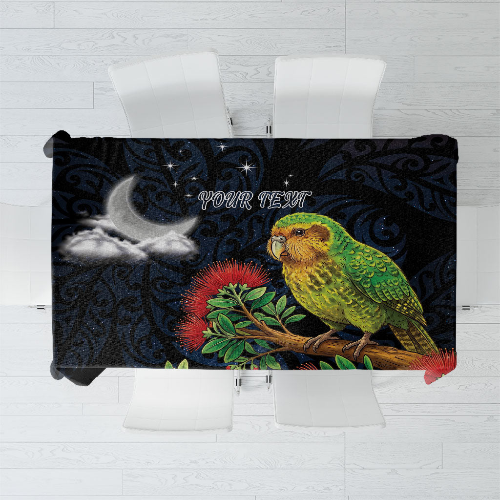 New Zealand Kakapo Matariki Personalised Tablecloth Pohutukawa Flower Galaxy Maori Pattern LT22 Black - Polynesian Pride