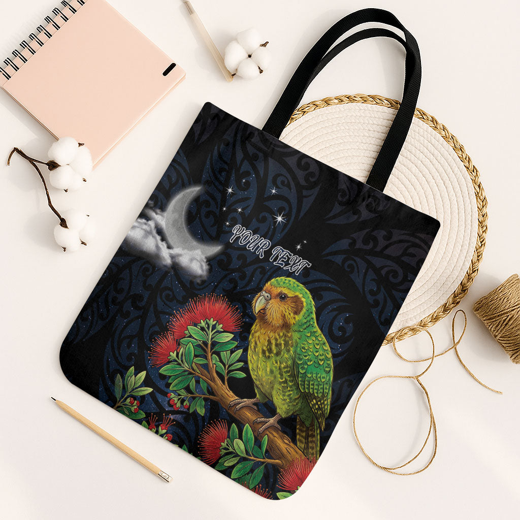 New Zealand Kakapo Matariki Personalised Tote Bag Pohutukawa Flower Galaxy Maori Pattern