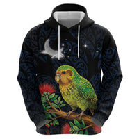 New Zealand Kakapo Matariki Personalised Zip Hoodie Pohutukawa Flower Galaxy Maori Pattern LT22 - Polynesian Pride
