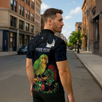 New Zealand Kakapo Matariki Personalised Zipper Polo Shirt Pohutukawa Flower Galaxy Maori Pattern LT22 - Polynesian Pride