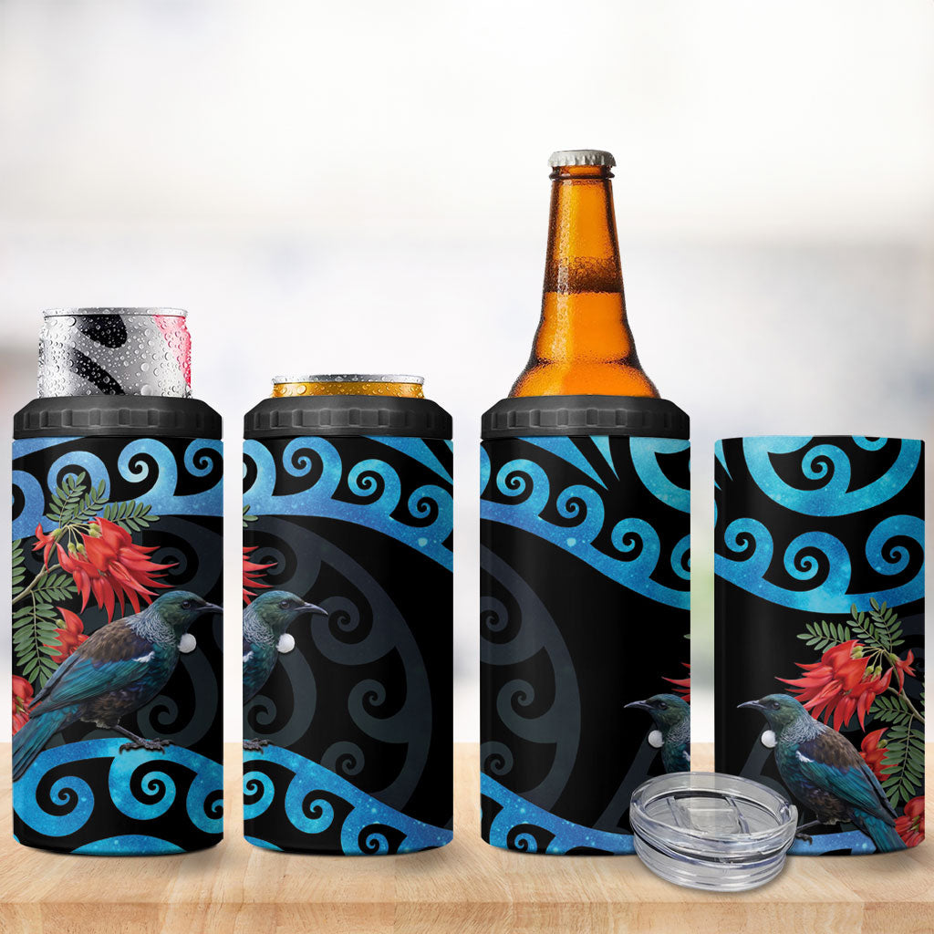 Tui Bird Kakabeak New Zealand 4 in 1 Can Cooler Tumbler Clianthus Galaxy Maori Koru Pattern LT22 - Polynesian Pride