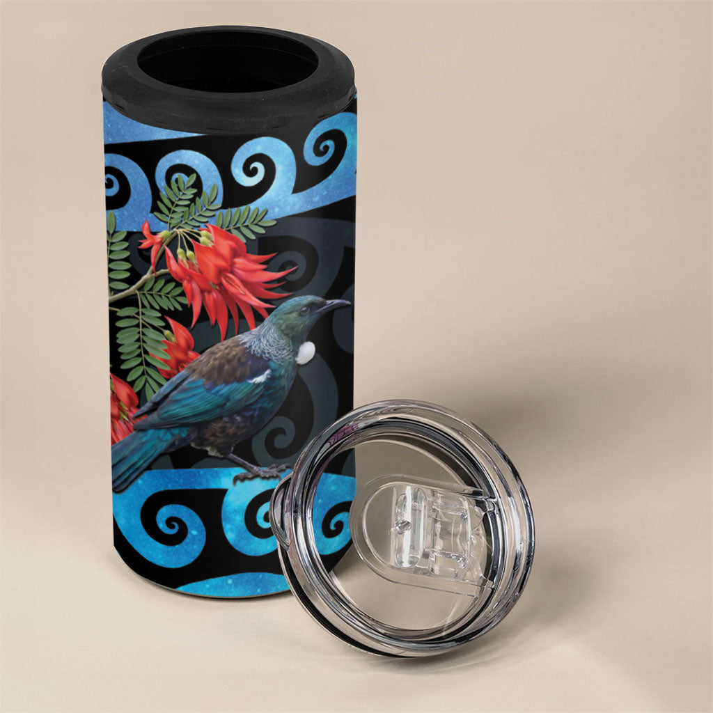 Tui Bird Kakabeak New Zealand 4 in 1 Can Cooler Tumbler Clianthus Galaxy Maori Koru Pattern LT22 - Polynesian Pride