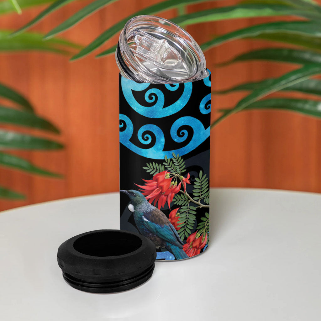 Tui Bird Kakabeak New Zealand 4 in 1 Can Cooler Tumbler Clianthus Galaxy Maori Koru Pattern LT22 - Polynesian Pride