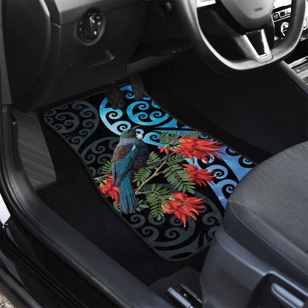 Tui Bird Kakabeak New Zealand Car Mats Clianthus Galaxy Maori Koru Pattern