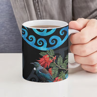 Tui Bird Kakabeak New Zealand Ceramic Mug Clianthus Galaxy Maori Koru Pattern LT22 - Polynesian Pride