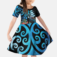 Tui Bird Kakabeak New Zealand Family Matching Long Sleeve Bodycon Dress and Hawaiian Shirt Clianthus Galaxy Maori Koru Pattern