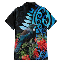 Tui Bird Kakabeak New Zealand Family Matching Long Sleeve Bodycon Dress and Hawaiian Shirt Clianthus Galaxy Maori Koru Pattern