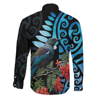 Tui Bird Kakabeak New Zealand Family Matching Long Sleeve Bodycon Dress and Hawaiian Shirt Clianthus Galaxy Maori Koru Pattern