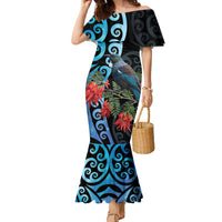 Tui Bird Kakabeak New Zealand Family Matching Mermaid Dress and Hawaiian Shirt Clianthus Galaxy Maori Koru Pattern
