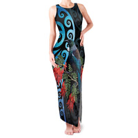 Tui Bird Kakabeak New Zealand Family Matching Tank Maxi Dress and Hawaiian Shirt Clianthus Galaxy Maori Koru Pattern