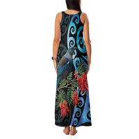 Tui Bird Kakabeak New Zealand Family Matching Tank Maxi Dress and Hawaiian Shirt Clianthus Galaxy Maori Koru Pattern