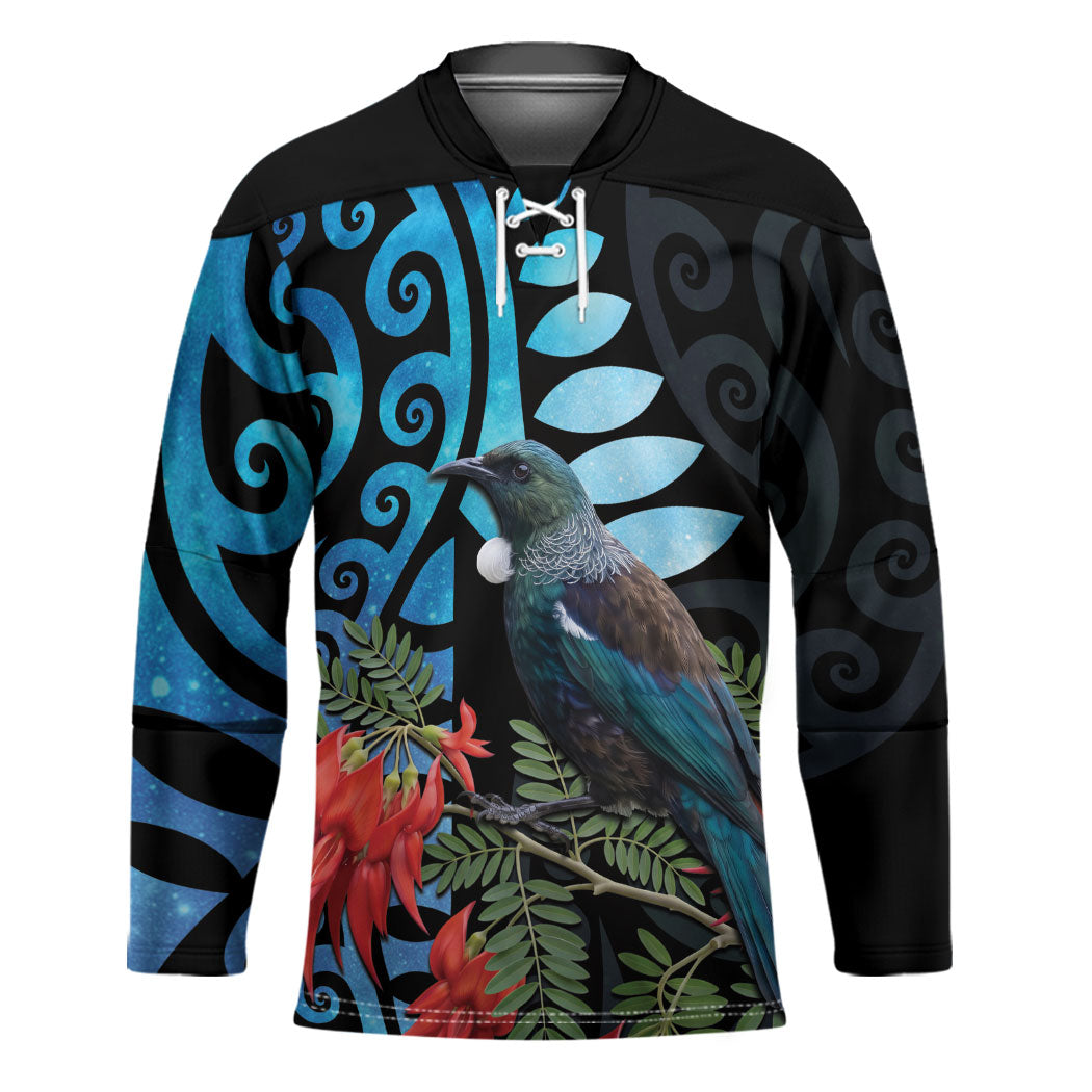 Tui Bird Kakabeak New Zealand Hockey Jersey Clianthus Galaxy Maori Koru Pattern