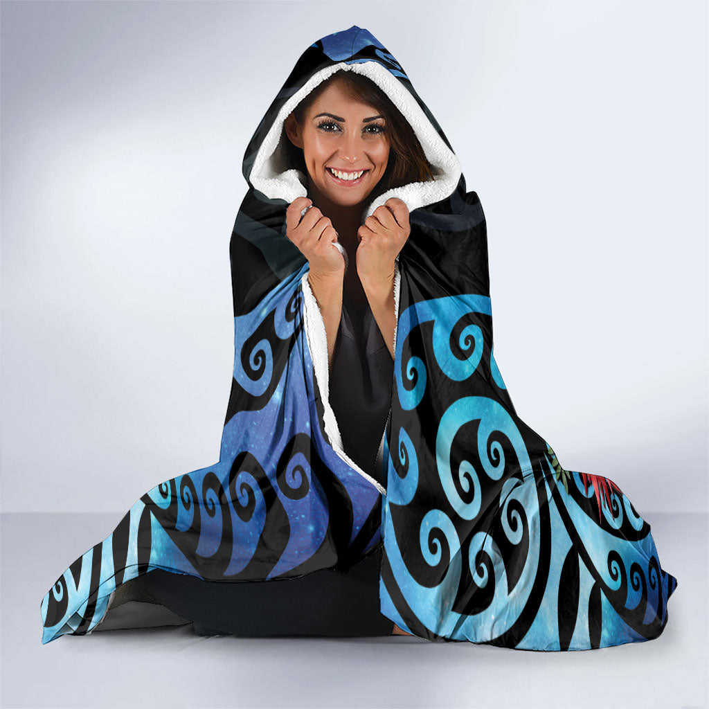 Tui Bird Kakabeak New Zealand Hooded Blanket Clianthus Galaxy Maori Koru Pattern LT22 - Polynesian Pride